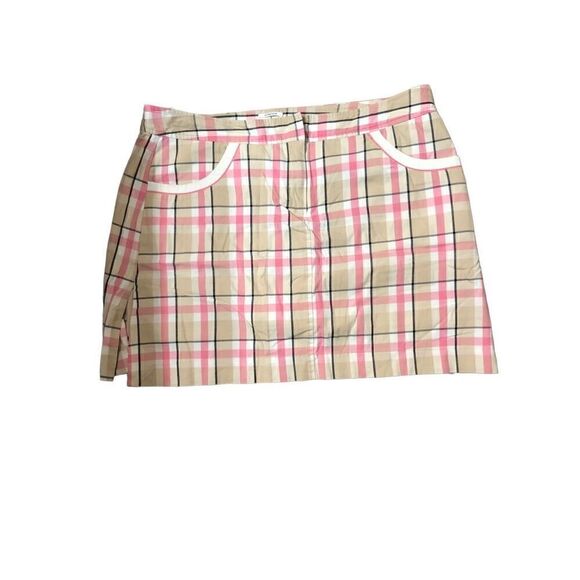Izod Golf stretch plaid pink white and tan skort size 14 - Picture 1 of 12